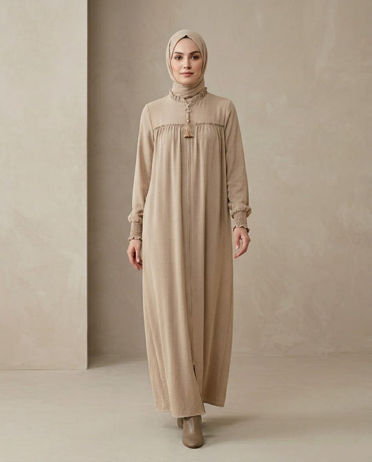 "Mina" Vizon Dikey Panel Premium Suni Kürk Ferace Kaban