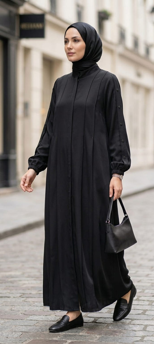 "Milano" Nervür Detaylı Düğmeli Premium Ferace & Kap