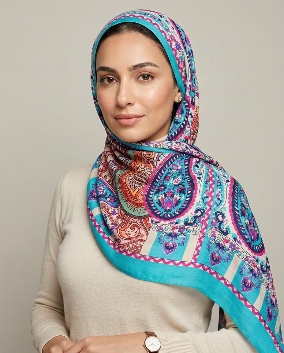 Etnik Esinti: Premium İpek Karışımlı Paisley Desenli Şal