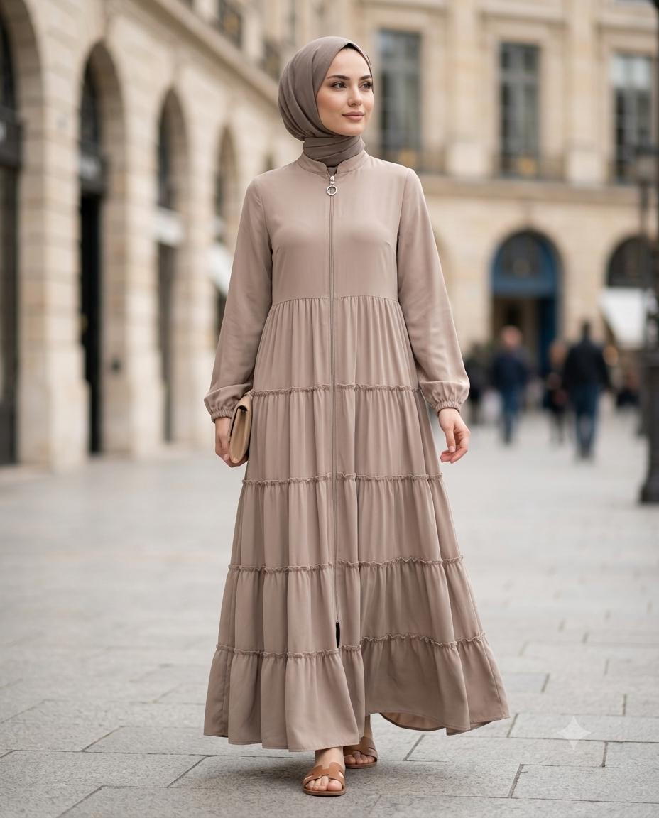 Fırfır Detaylı Modern Elbise / Ferace