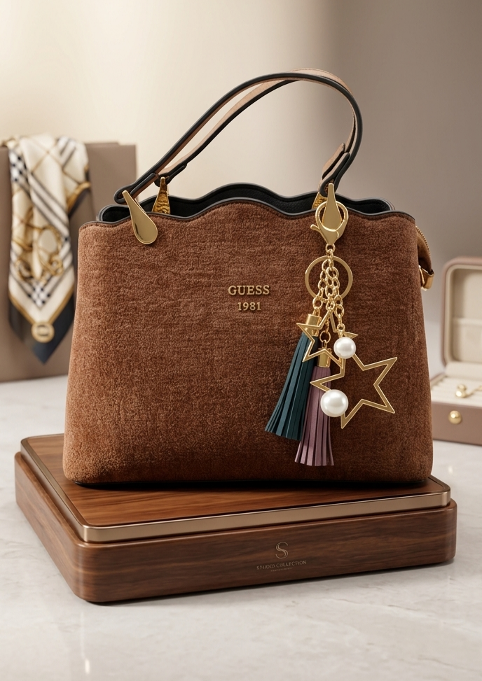 Aria Kürklü ve Yıldız Charm Detaylı Taba Kadın El Çantası