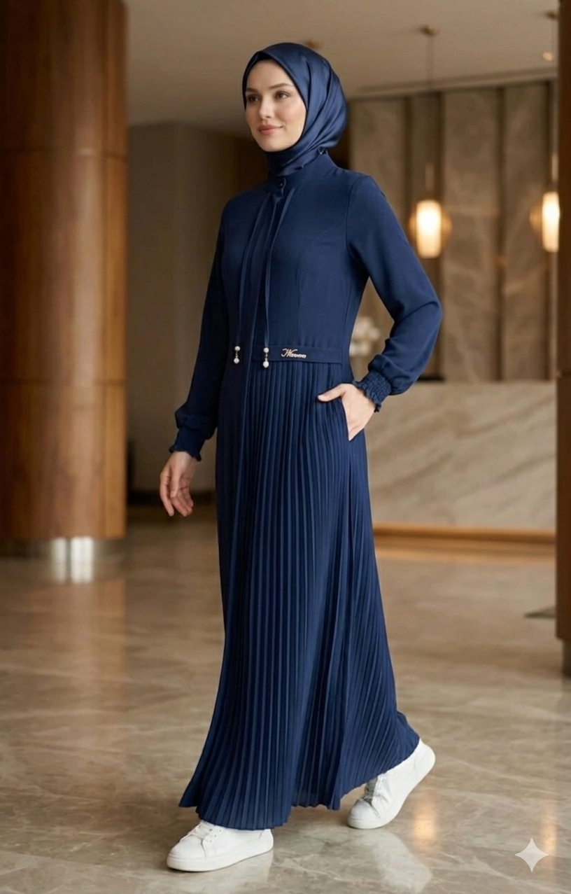 Piliseli Modern Abaya & Elbise - Safir Mavisi