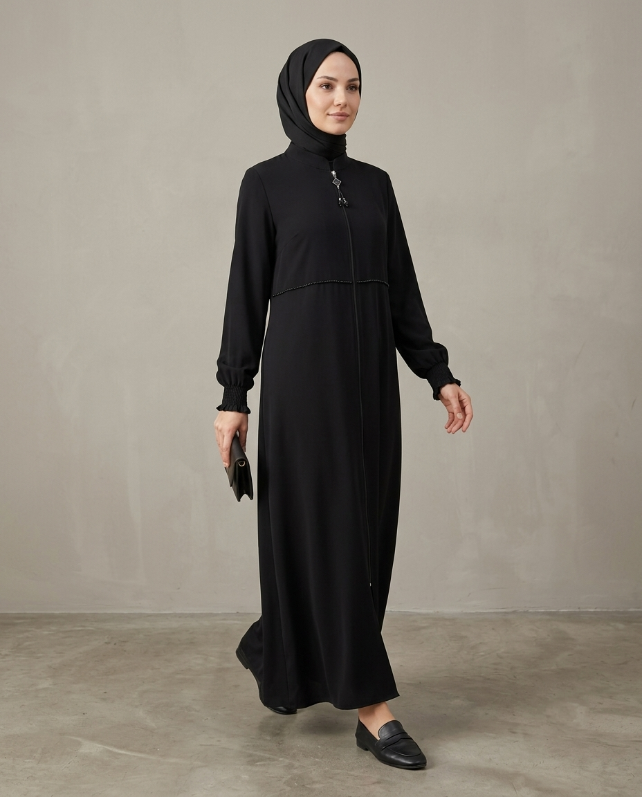 Zümrüt Taş işlemeli Belden Oturtmalı Mevlana Premium Ferace