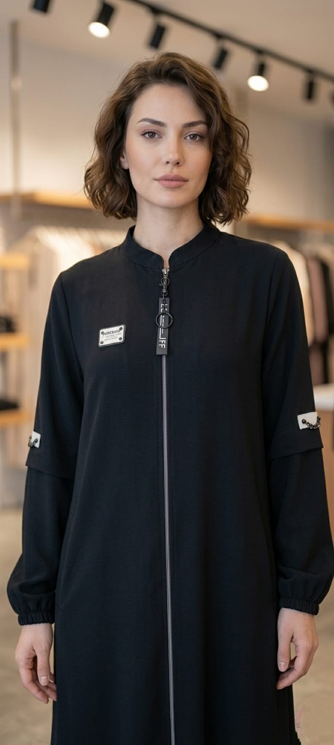 Luvia Sport-Modern Fermuarlı Siyah Maxi Kap