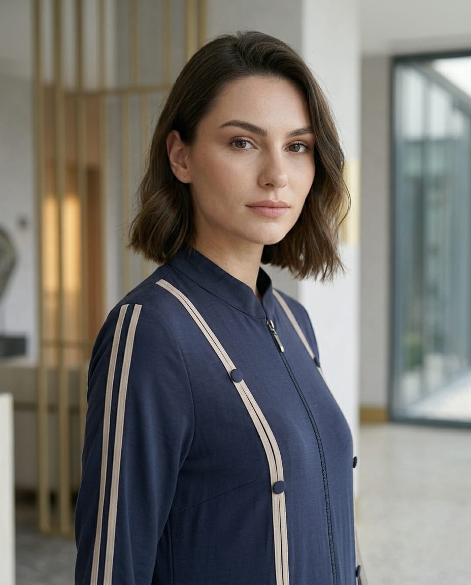 Lina Contrast Stripe Fermuarlı Premium Kap - Lacivert / Acı Kahve / Siyah