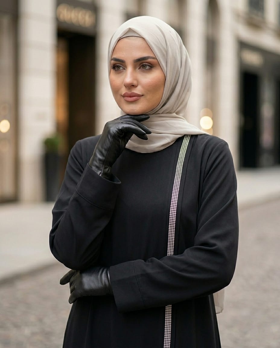 Luvia Kristal Taş Şeritli Premium Abaye Ferace