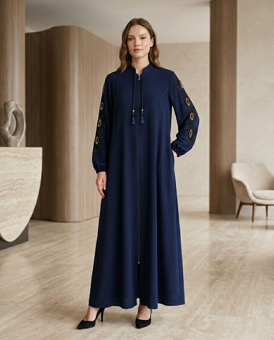 Luvia Gold Nakışlı Siyah Premium Modern Ferace