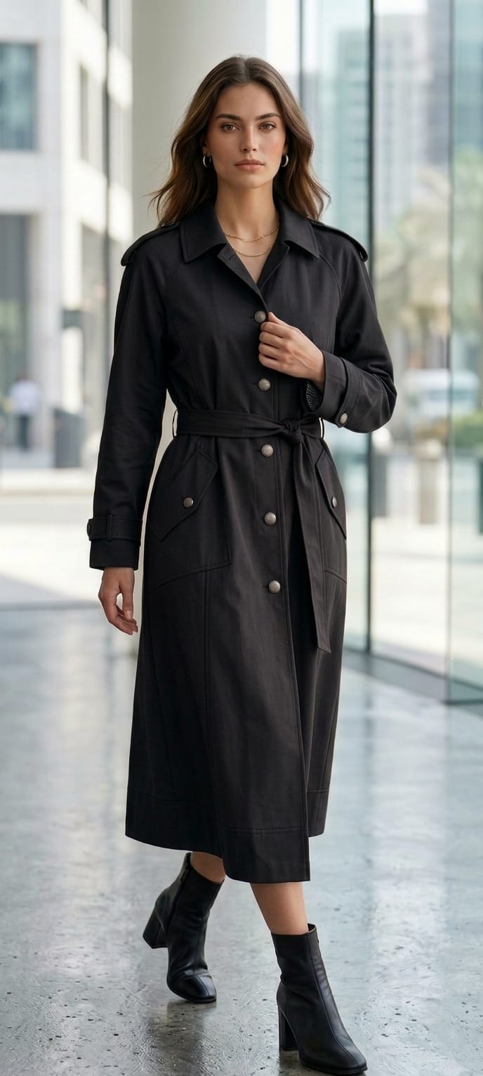 Iconic Silhouette: Epület Detaylı ve Kuşaklı Premium Trençkot