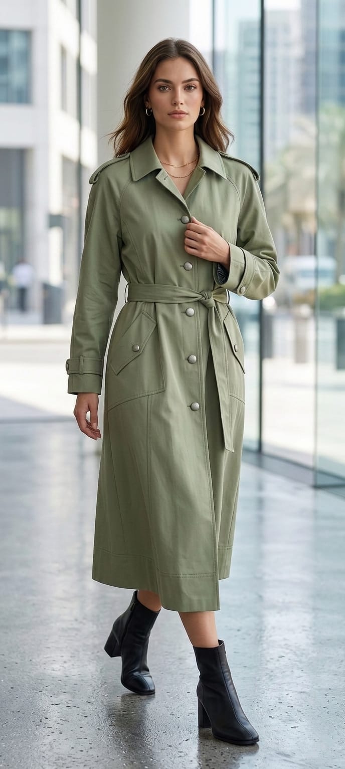 Iconic Silhouette: Epület Detaylı ve Kuşaklı Premium Trençkot