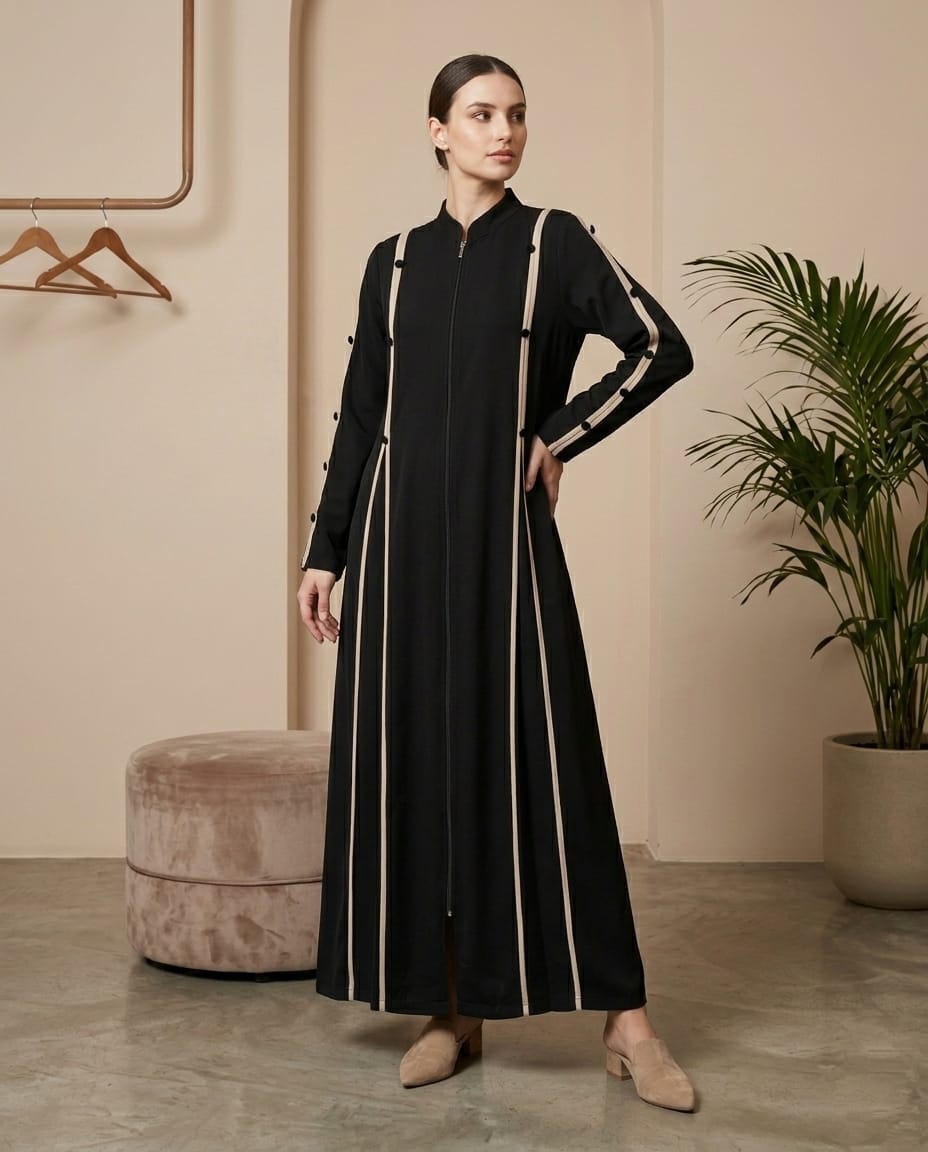 Lina Contrast Stripe Fermuarlı Premium Kap - Lacivert / Acı Kahve / Siyah