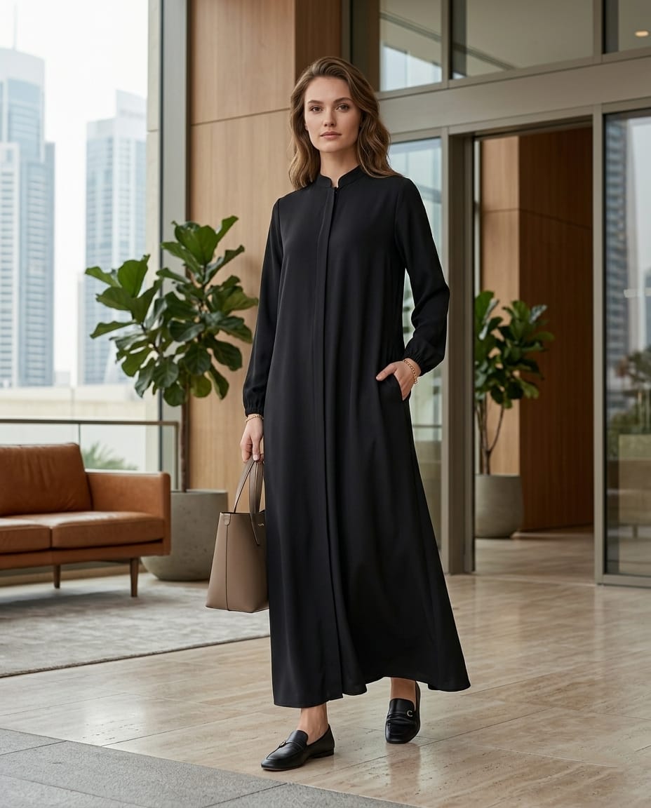 Meva Minimalist Dik Yaka Modern Ferace - Siyah