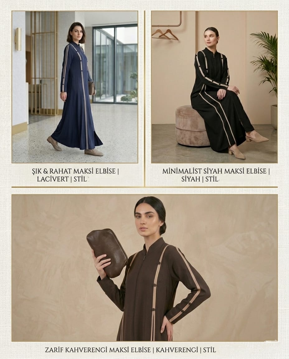 Lina Contrast Stripe Fermuarlı Premium Kap - Lacivert / Acı Kahve / Siyah