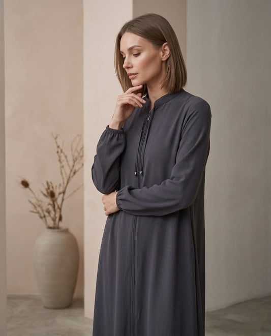 Luxe Minimalist Fermuarlı Kaftan Ferace