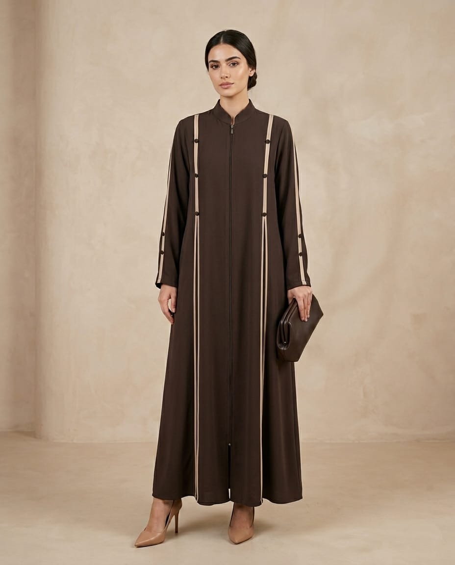 Lina Contrast Stripe Fermuarlı Premium Kap - Lacivert / Acı Kahve / Siyah