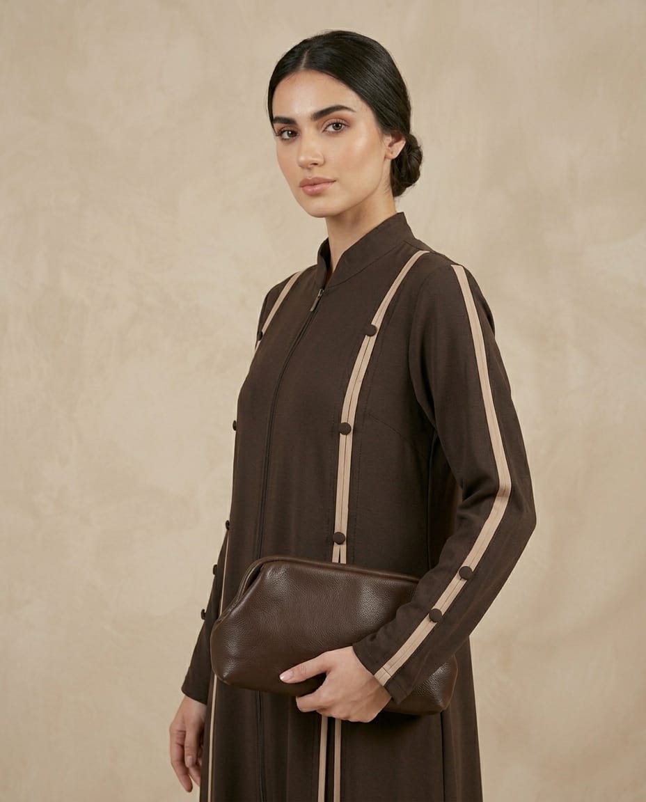 Lina Contrast Stripe Fermuarlı Premium Kap - Lacivert / Acı Kahve / Siyah