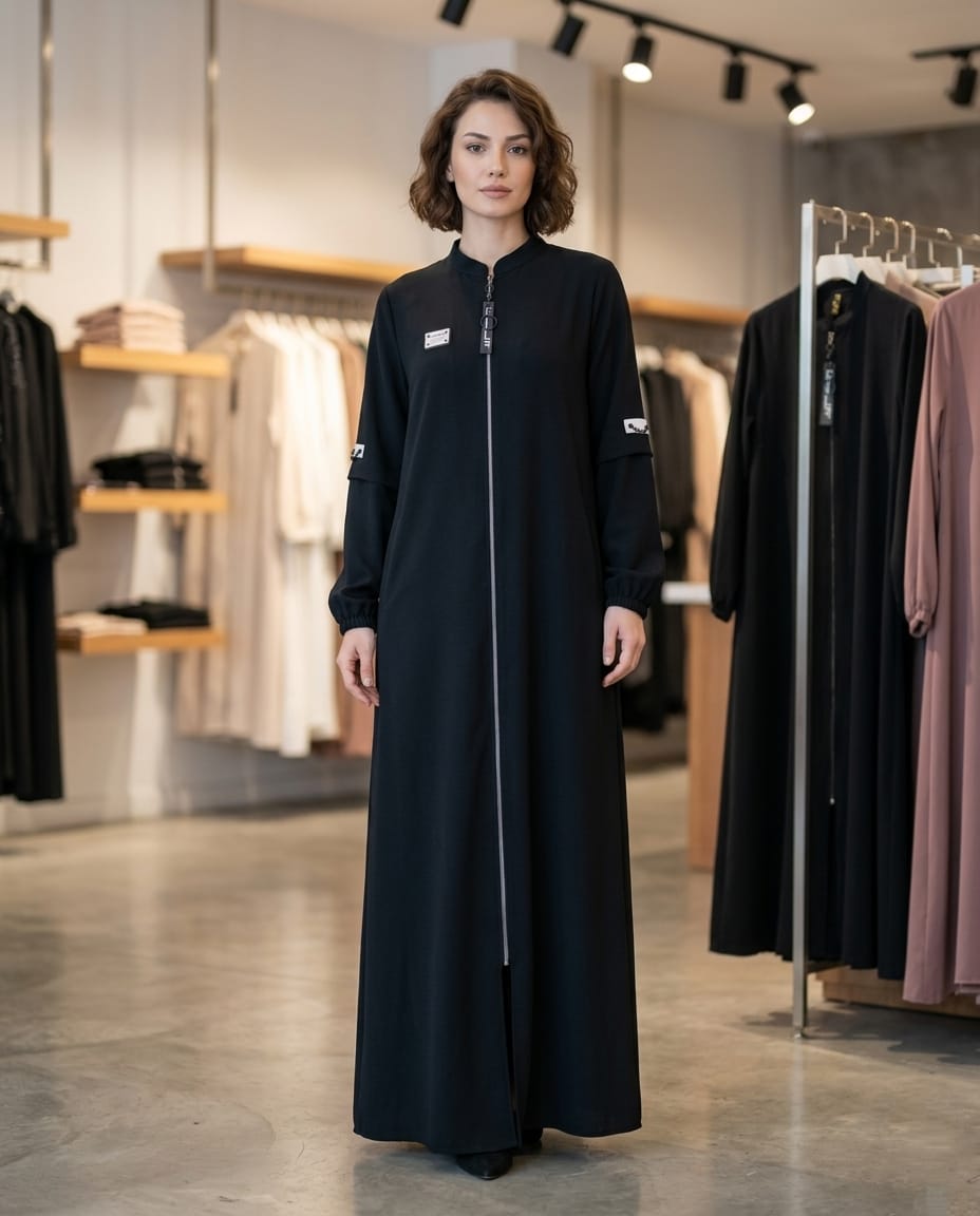 Luvia Sport-Modern Fermuarlı Siyah Maxi Kap