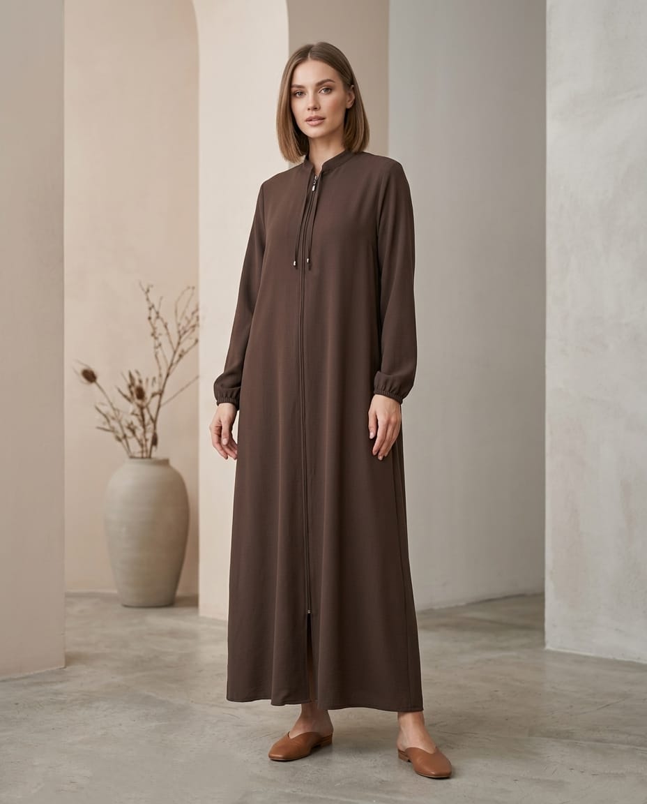 Luxe Minimalist Fermuarlı Kaftan Ferace
