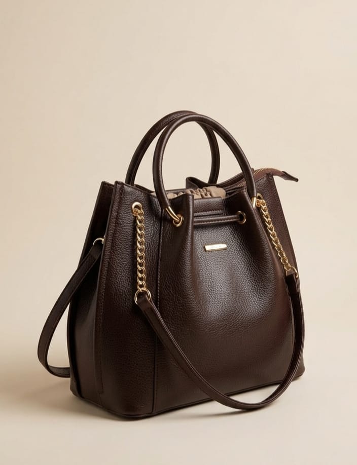 Luvia Grained Leather Bucket Bag – Altın Zincir Detaylı Premium Kol Çantası