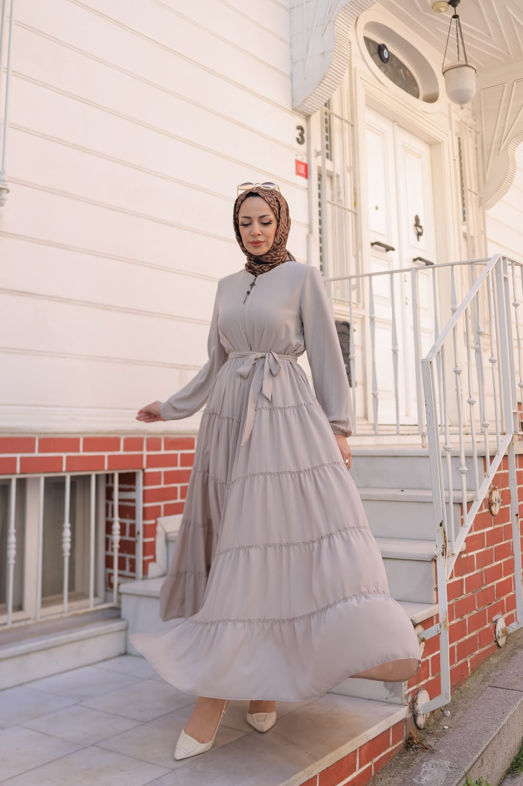 Katlı Kesim Antrasit Tesettür Elbise | kemerdere butik