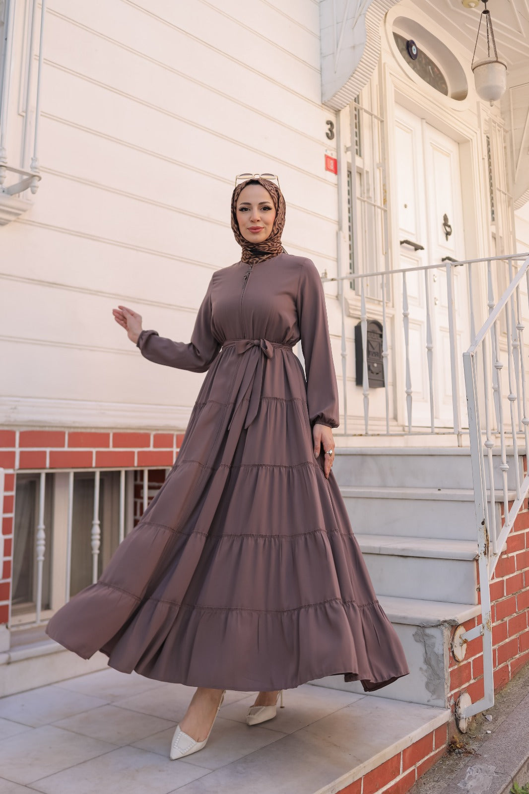 Katlı Kesim Antrasit Tesettür Elbise | kemerdere butik