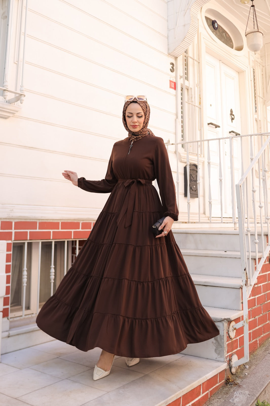 Katlı Kesim Antrasit Tesettür Elbise | kemerdere butik