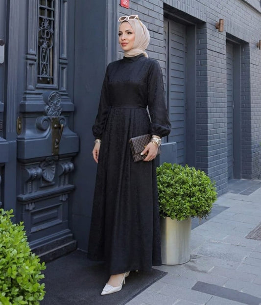 Mint Yeşili Jakarlı Uzun Kollu Tesettür Elbise | Abiye & Günlük Kullanım