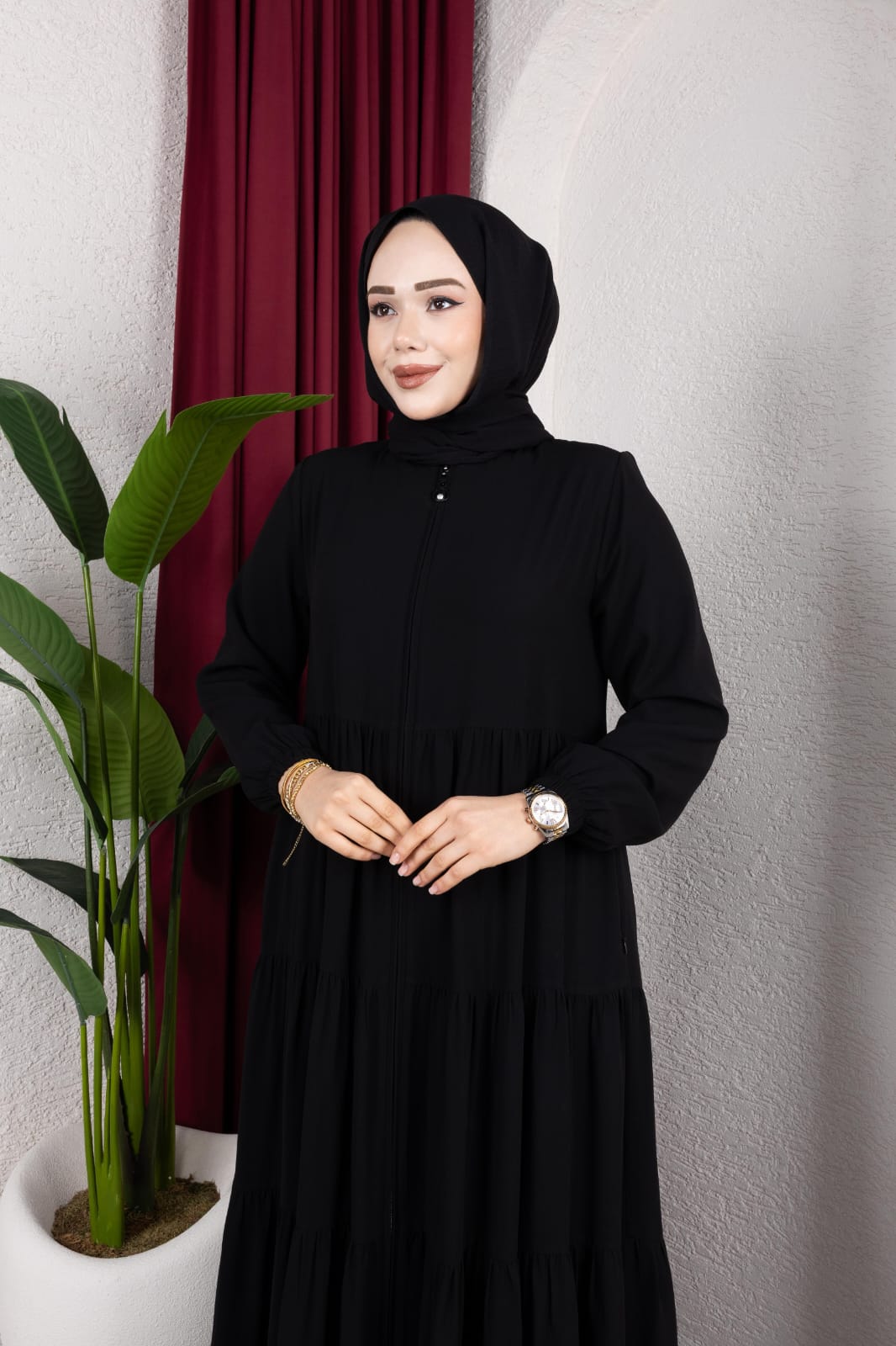 Fırfır Detaylı Modern Elbise / Ferace