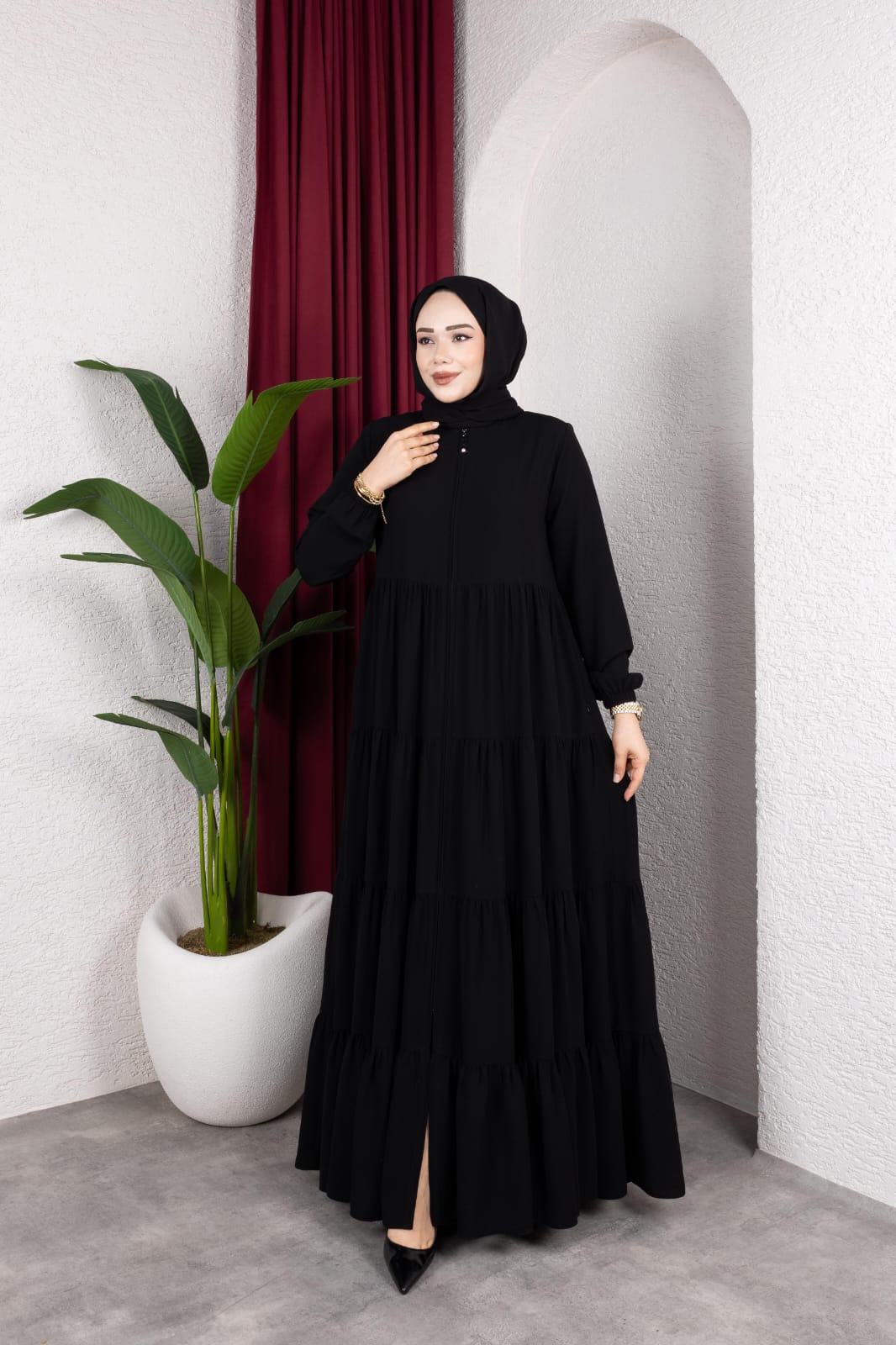 Fırfır Detaylı Modern Elbise / Ferace