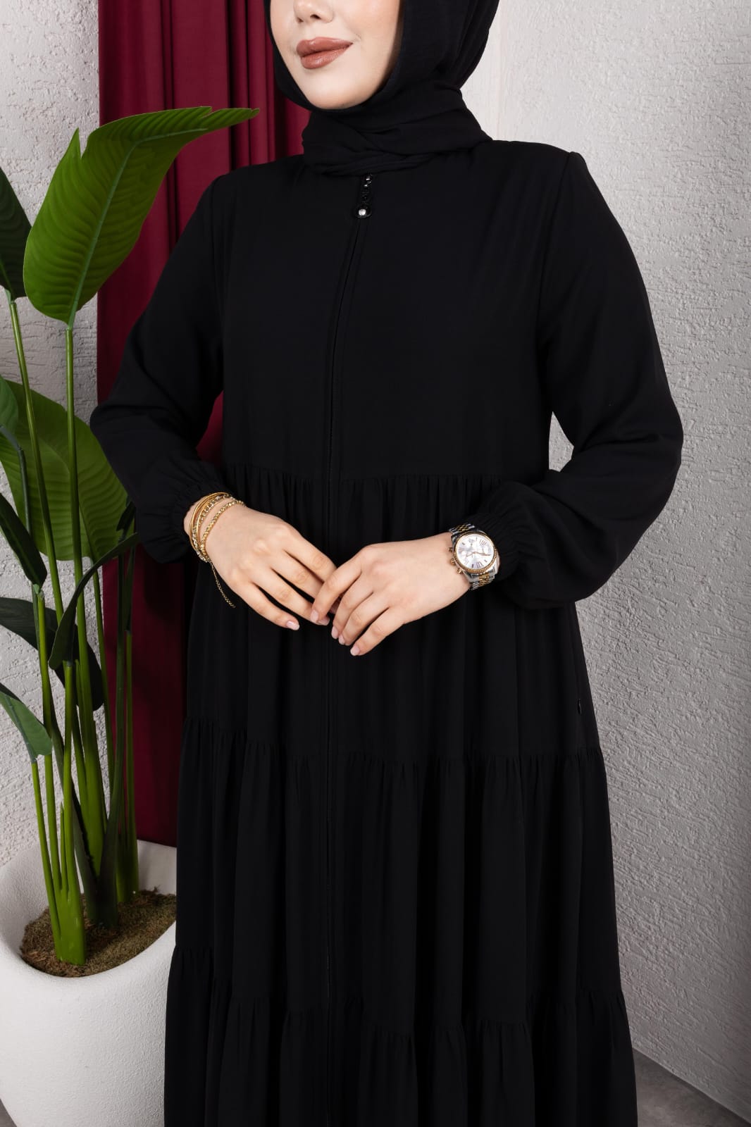 Fırfır Detaylı Modern Elbise / Ferace