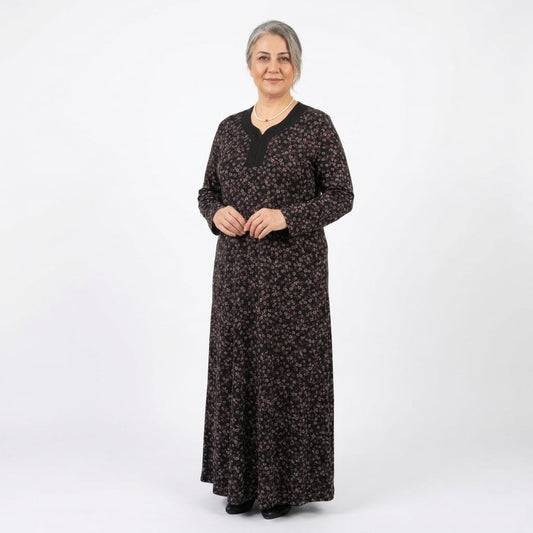 Zümra Viskon Floral – Nakış Detaylı Büyük Beden Anne Elbisesi