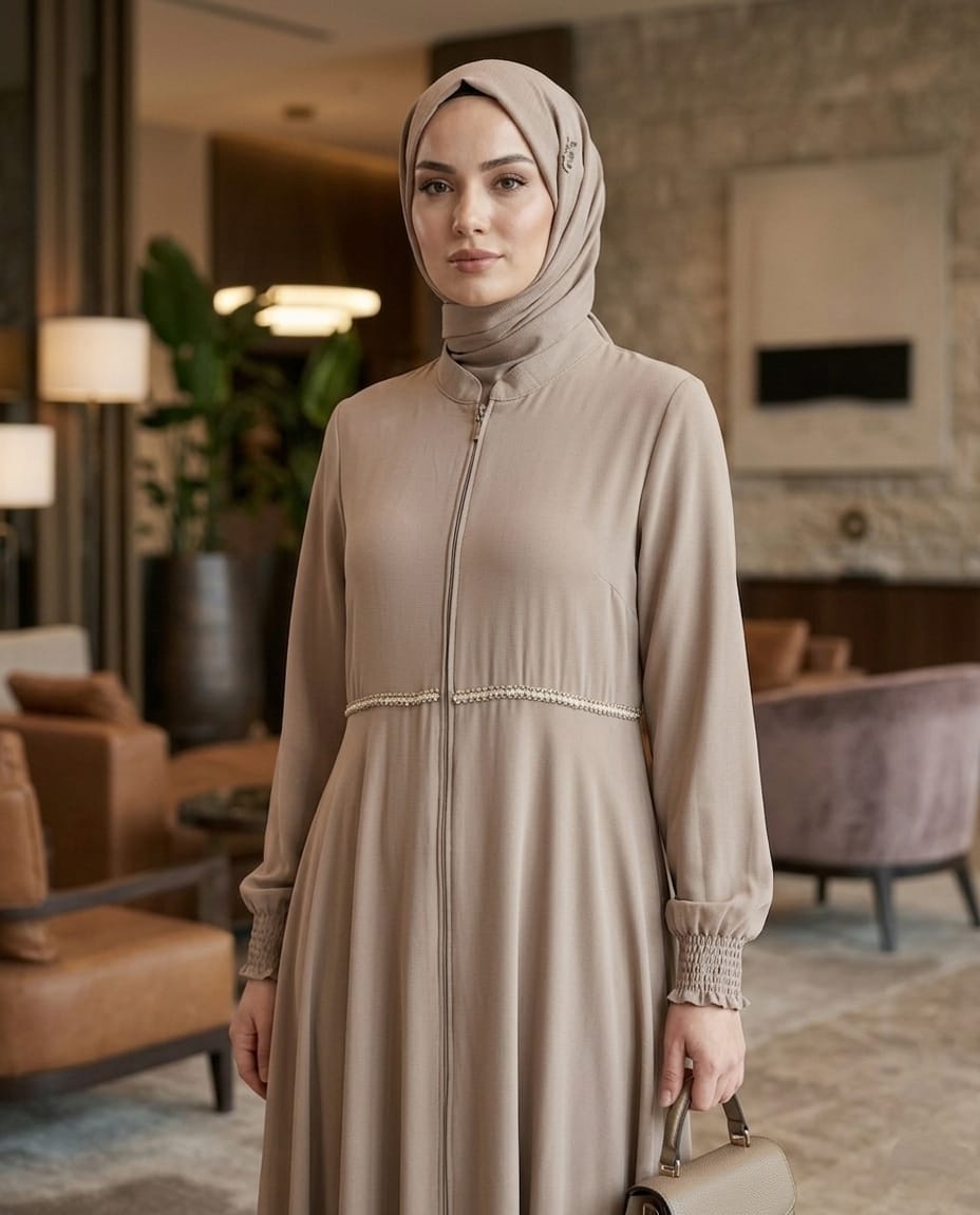 Zümra Kristal İşlemeli Gipe Kollu Premium Ferace