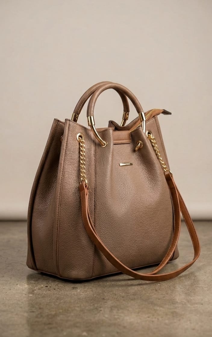 Luvia Grained Leather Bucket Bag – Altın Zincir Detaylı Premium Kol Çantası