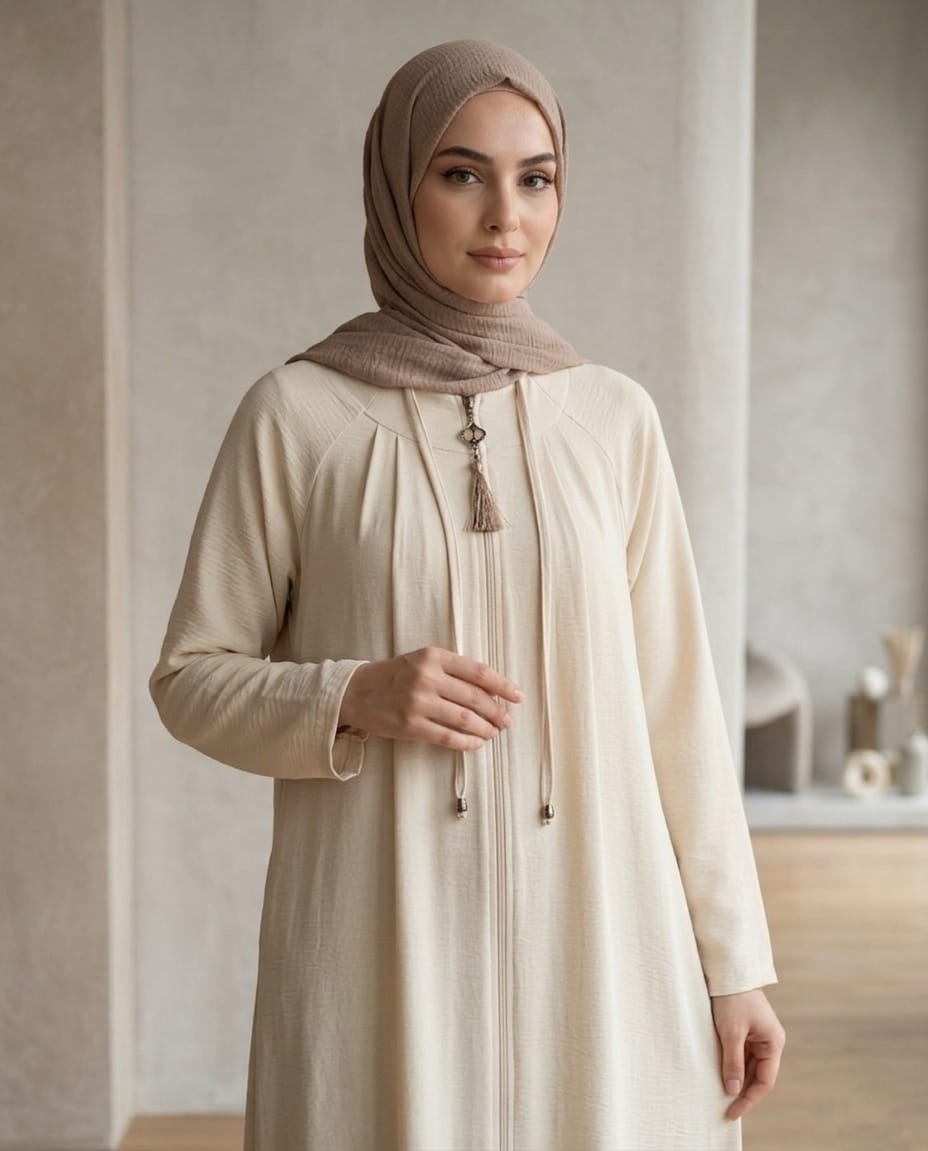 Luvia Pili Detaylı Premium Şifon-Krep Ferace