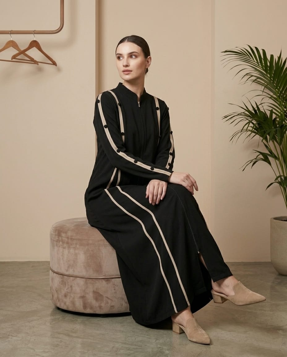 Lina Contrast Stripe Fermuarlı Premium Kap - Lacivert / Acı Kahve / Siyah