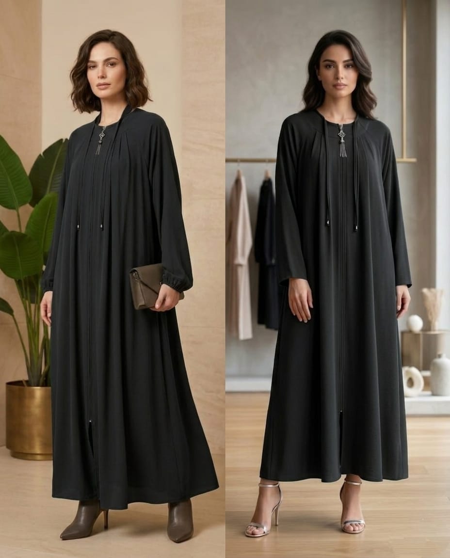 Luvia Pili Detaylı Premium Şifon-Krep Ferace
