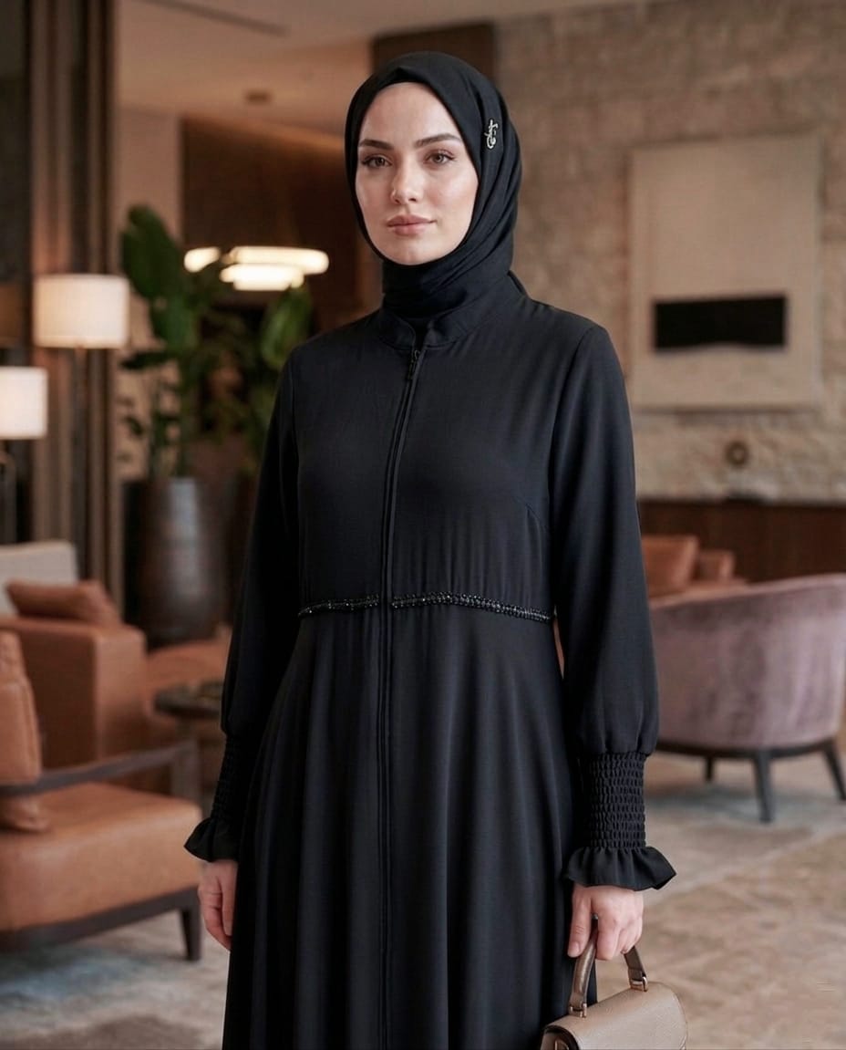 Zümra Kristal İşlemeli Gipe Kollu Premium Ferace