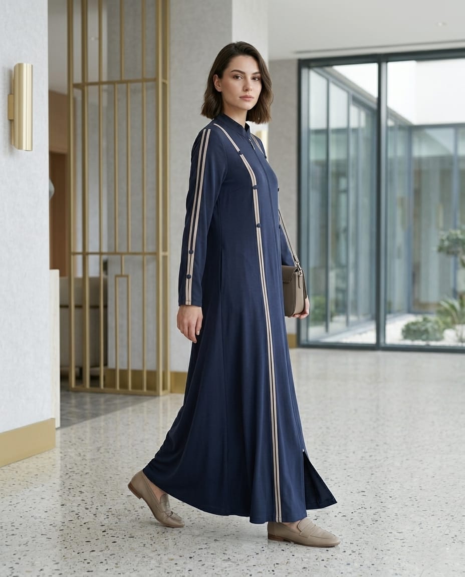 Lina Contrast Stripe Fermuarlı Premium Kap - Lacivert / Acı Kahve / Siyah