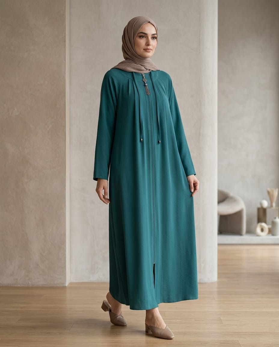 Luvia Pili Detaylı Premium Şifon-Krep Ferace
