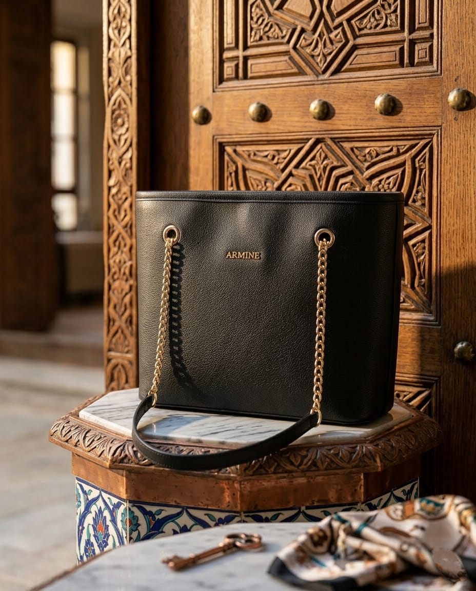 Noir Luxe Zincir Detaylı Saffiano Deri Omuz Çantası