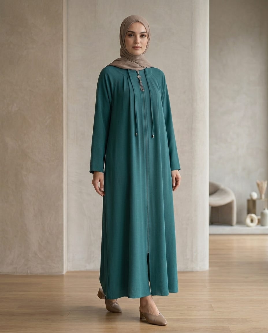 Luvia Pili Detaylı Premium Şifon-Krep Ferace