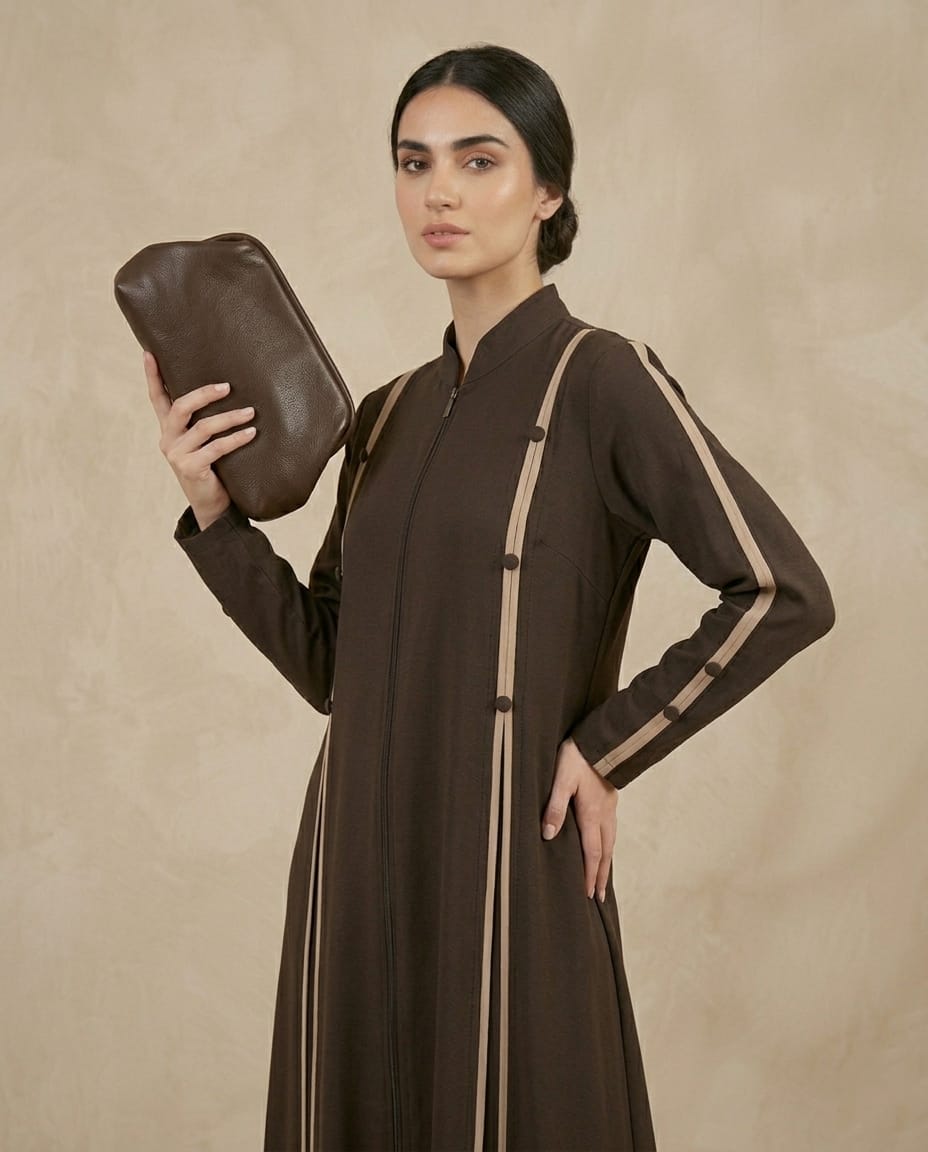 Lina Contrast Stripe Fermuarlı Premium Kap - Lacivert / Acı Kahve / Siyah