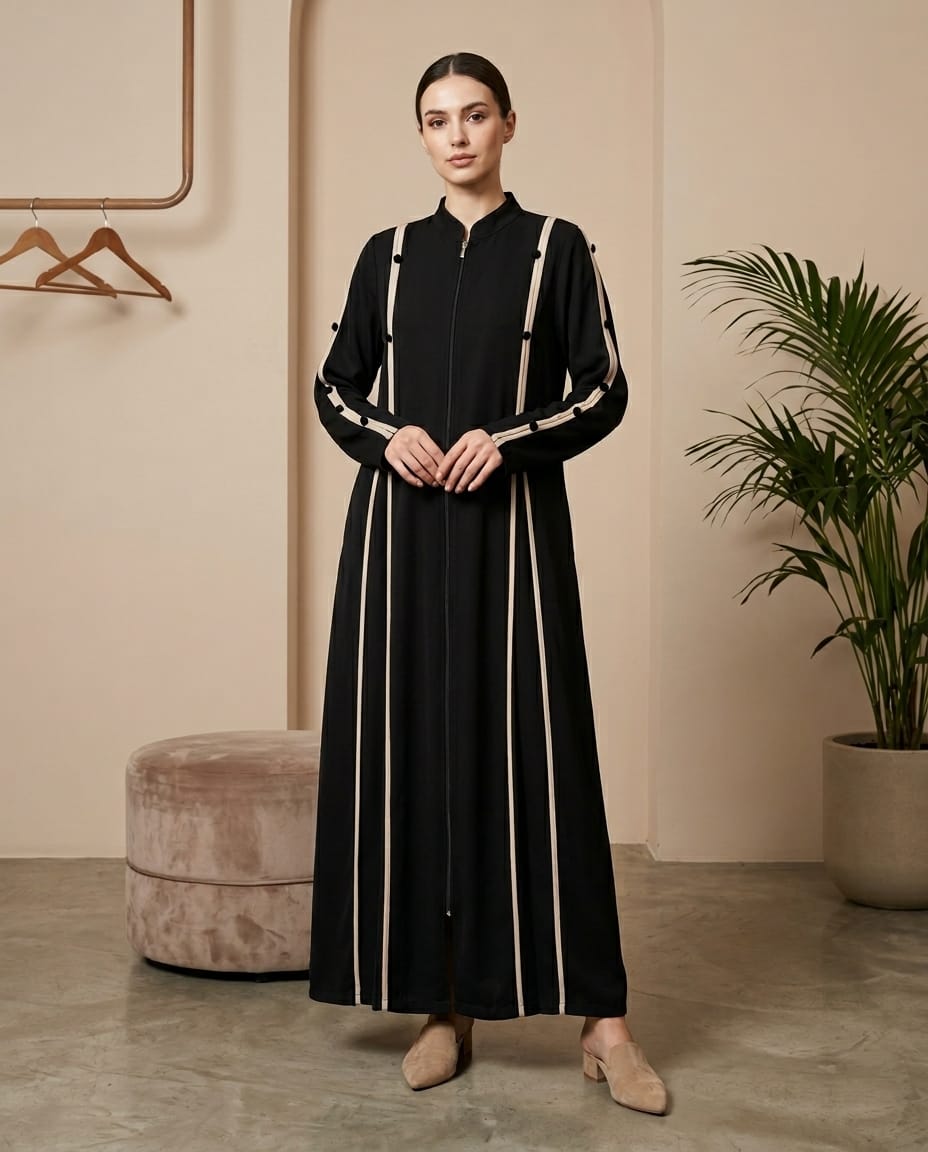 Lina Contrast Stripe Fermuarlı Premium Kap - Lacivert / Acı Kahve / Siyah