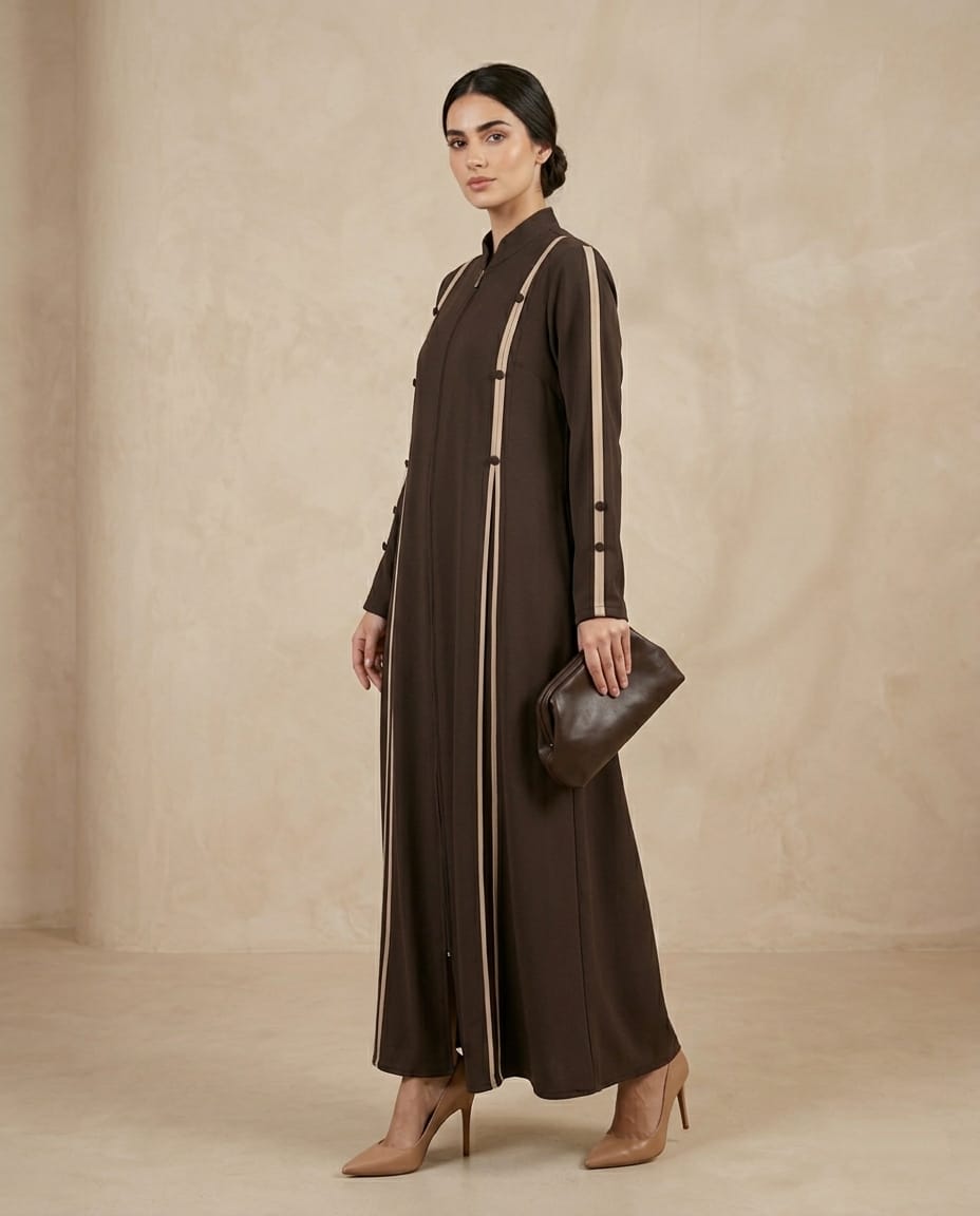 Lina Contrast Stripe Fermuarlı Premium Kap - Lacivert / Acı Kahve / Siyah