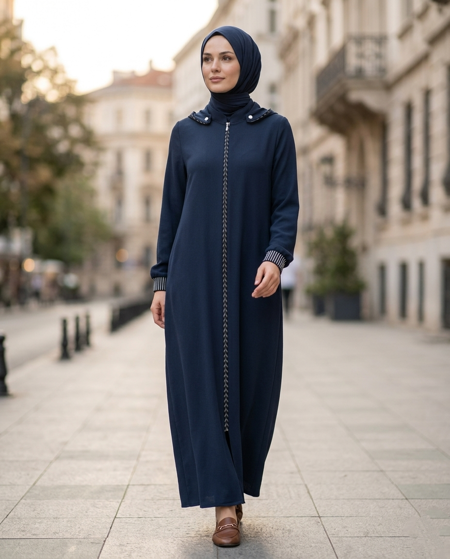 Vera Geometrik Detaylı Fermuarlı Premium Kap & Ferace