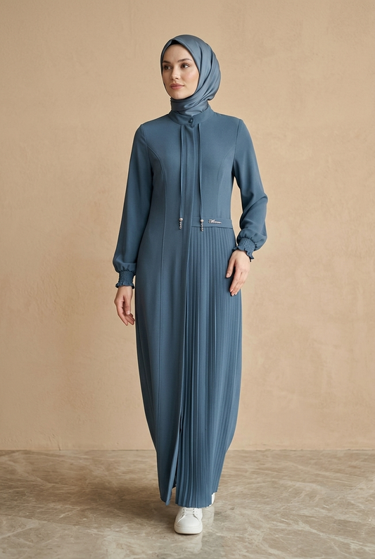 Piliseli Modern Abaya & Elbise - Safir Mavisi