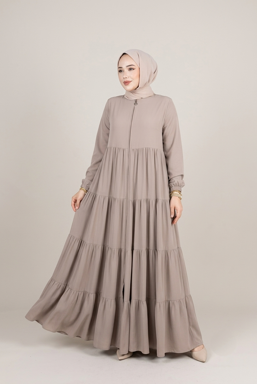 Fırfır Detaylı Modern Elbise / Ferace