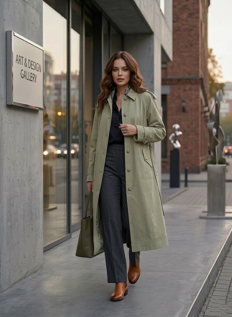 Iconic Silhouette: Epület Detaylı ve Kuşaklı Premium Trençkot