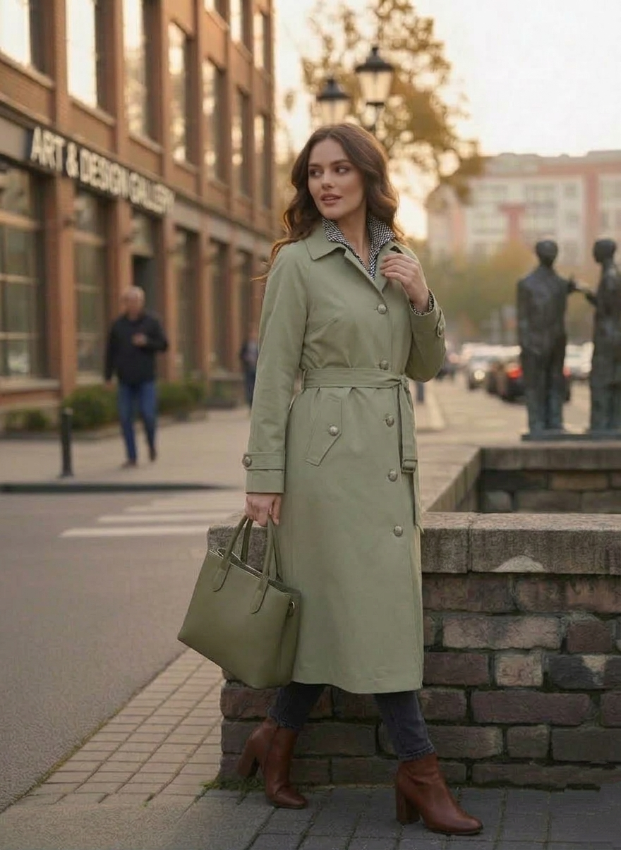 Iconic Silhouette: Epület Detaylı ve Kuşaklı Premium Trençkot