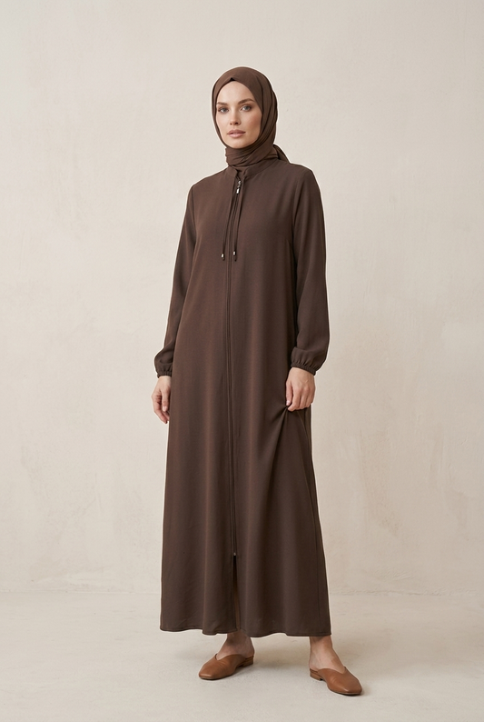Luxe Minimalist Fermuarlı Kaftan Ferace