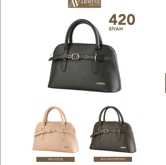 Armine Heritage Kemer Detaylı Premium Deri Görünümlü El ve Omuz Çantası